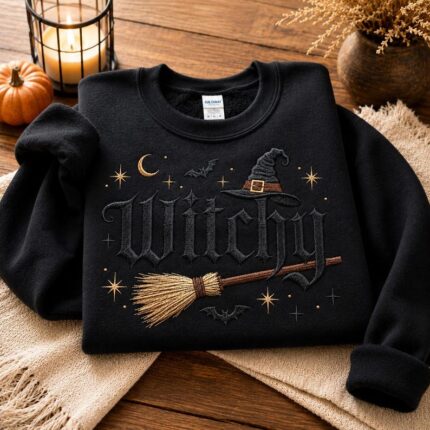 Embroidered Witchy Bat Sweatshirt