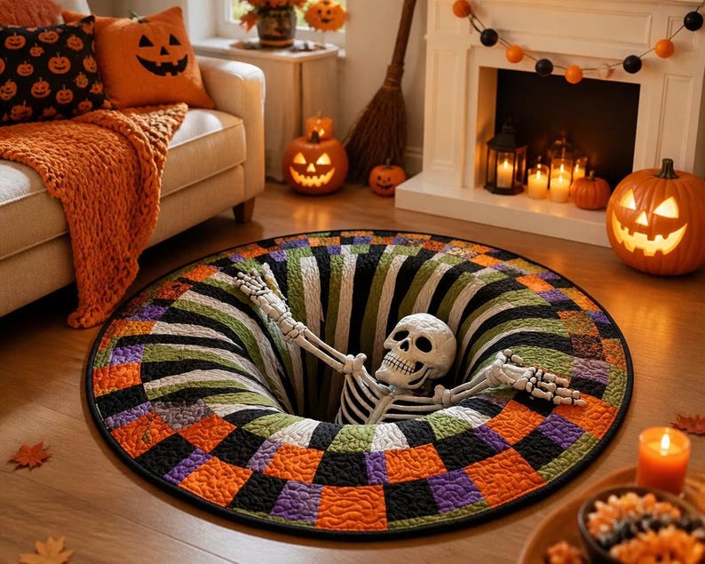 il_794xN.8509382425_4pcb.jpg Pumpkin Vortex Round Rug - Image 1